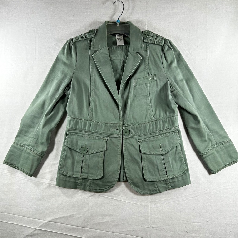 Marc Jacobs Sage Green Military Utility Blazer Jacket Size 10 Cotton Spandex